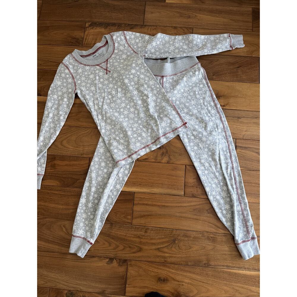 Pact Women XS Gray Pajama PJ Set Organic Cotton Long Sleeve Snowflake